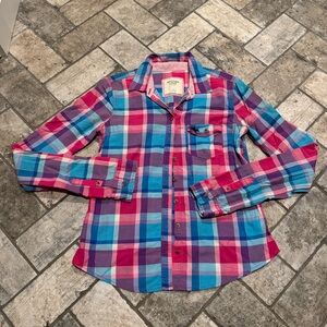 Y2K Juniors Abercrombie & Fitch Long Sleeve Plaid Button Down Shirt: Size Small